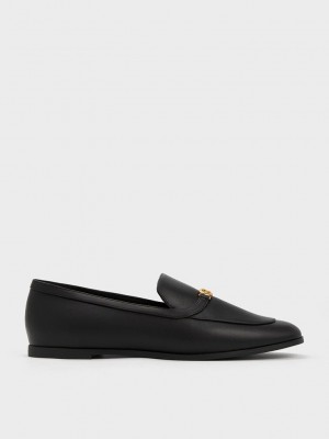 Charles & Keith Metallic Accent Round-Burunlu Loafers Siyah | EARH-92647