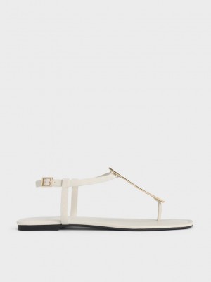 Charles & Keith Metallic Accent T-Bar Tanga Sandals Pembe | FWGC-04168
