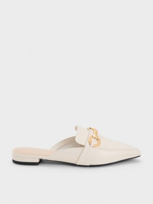Charles & Keith Metallic Accent Tapered Düz Mules Beyaz | CJRF-01578
