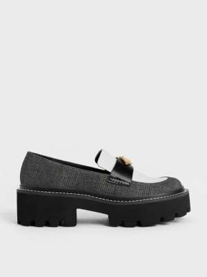 Charles & Keith Metallic Accent Tıknaz Platform Printed Penny Loafers Renkli | ECSH-93014