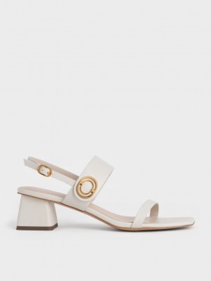 Charles & Keith Metallic Accent Trapeze Heel Sandals Pembe | UHIX-47132