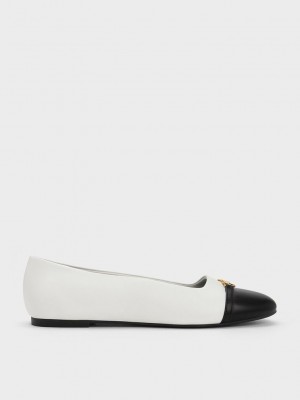 Charles & Keith Metallic Accent Two-Tone Ballerinas Beyaz | YGSV-95324
