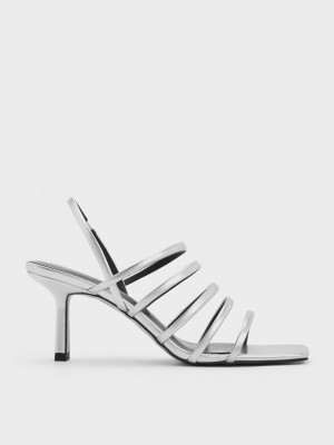 Charles & Keith Metallic Askısı Blade Heel Sandals Gümüş | KOCW-71345