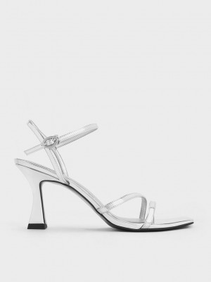 Charles & Keith Metallic Askısı Trapeze Heel Sandals Gümüş | GQWL-12309