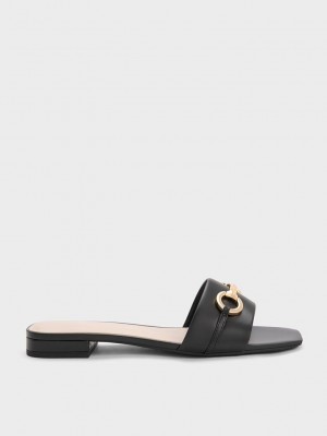 Charles & Keith Metallic Bar Terlik Sandals Siyah | BSXH-97430