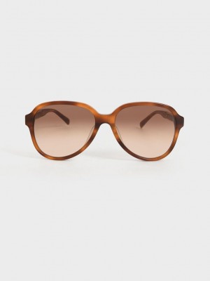 Charles & Keith Metallic Braided Temple Acetate Aviator Sunglasses | YSZE-35804