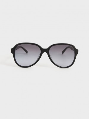 Charles & Keith Metallic Braided Temple Recycled Acetate Aviator Sunglasses Siyah | OQXF-01975