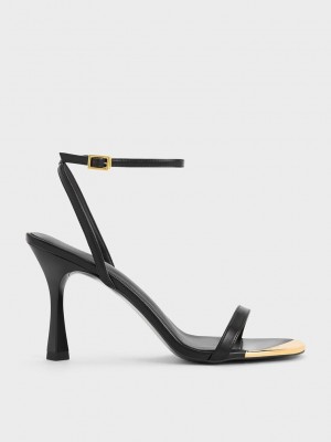 Charles & Keith Metallic Cap Ankle-Askılı Topuklu Sandals Siyah | QDTI-54361