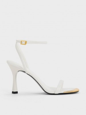 Charles & Keith Metallic Cap Ankle-Askılı Topuklu Sandals Beyaz | EZQG-14502