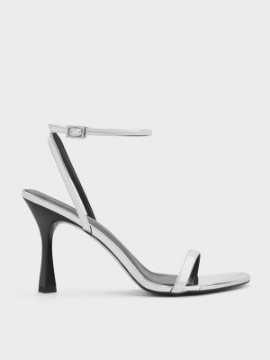Charles & Keith Metallic Cap Ankle-Askılı Topuklu Sandals Gümüş | XVWE-46589