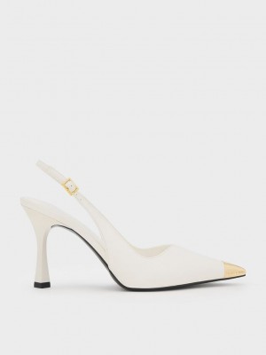 Charles & Keith Metallic Cap Pointed-Burunlu Arkası Açık Pumps Beyaz | KNPR-61583
