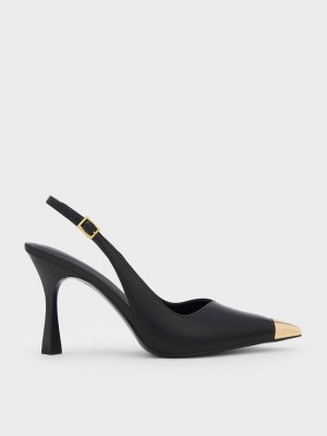 Charles & Keith Metallic Cap Pointed-Burunlu Arkası Açık Pumps Siyah | FYDX-90187