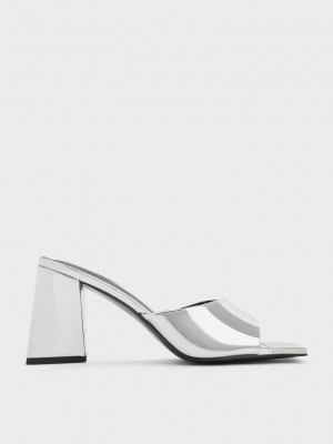 Charles & Keith Metallic Cap Sculptural Heel Mules Gümüş | YLAU-74586