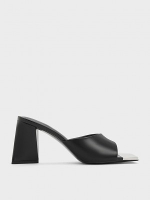 Charles & Keith Metallic Cap Sculptural Heel Mules Siyah | FEGO-39482