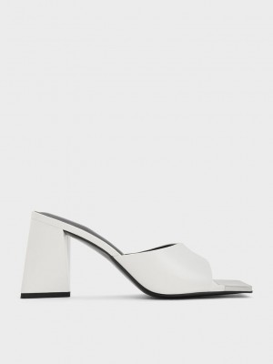 Charles & Keith Metallic Cap Sculptural Heel Mules Beyaz | UMNI-93156