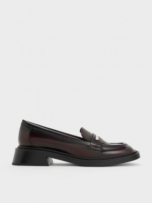 Charles & Keith Metallic Penny Tab Loafers Bordo | ERSL-76548