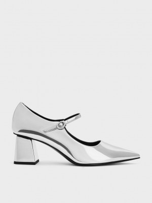Charles & Keith Metallic Pointed-Burunlu Mary Jane Pumps Gümüş | IDFV-20681