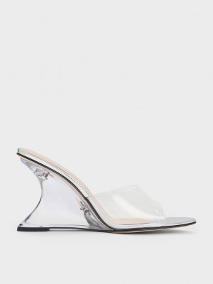 Charles & Keith Metallic Sculptural Heel Wedges Gümüş | QUKJ-19506