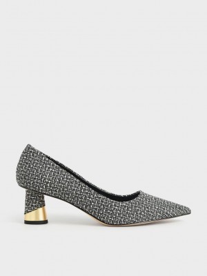 Charles & Keith Metallic Sculptural Heel Tweed Pumps Renkli | LTSB-68512
