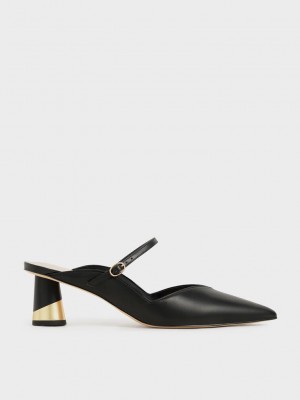 Charles & Keith Metallic Sculptural Heel Mules Siyah | IONL-04981