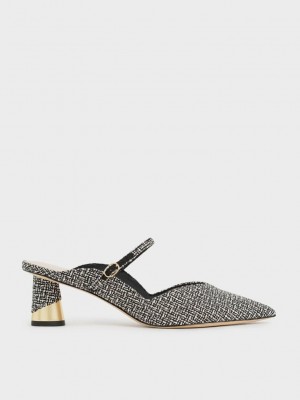 Charles & Keith Metallic Sculptural Heel Tweed Mules Renkli | BZYI-89734