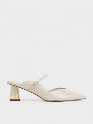 Charles & Keith Metallic Sculptural Heel Mules Pembe | UZXN-08549