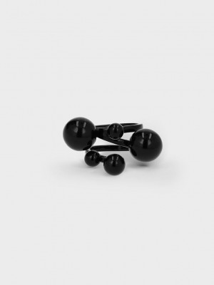 Charles & Keith Metallic Sphere Sculptural Ring Siyah | GWEJ-34052