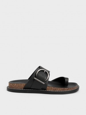 Charles & Keith Metallic Tokalı Burunlu-Ring Sandals Siyah | GRIT-90654