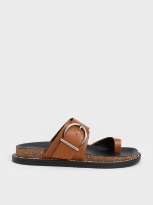 Charles & Keith Metallic Tokalı Burunlu-Ring Sandals Kahverengi | ESAO-49510