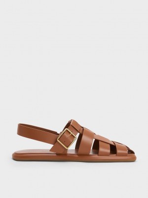 Charles & Keith Metallic Tokalı Caged Arkası Açık Sandals Kahverengi | YJIQ-43527