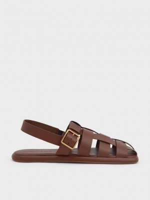 Charles & Keith Metallic Tokalı Caged Arkası Açık Sandals Kahverengi | SQUE-13860