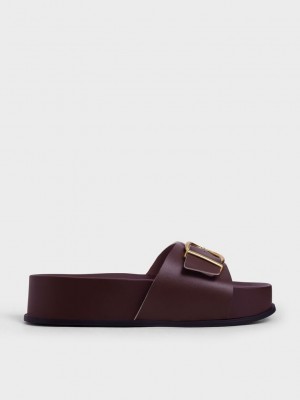 Charles & Keith Metallic Tokalı Flatform Sandals Kahverengi | ESQT-43865