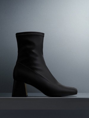 Charles & Keith Metallic Trapeze Heel Ankle Boots Siyah | NYHI-20561