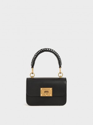 Charles & Keith Metallic Turn-Lock Bag Siyah | SZFK-18652