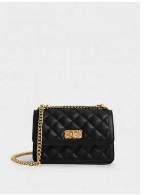 Charles & Keith Micaela Kapitone Chain Bag Siyah | NPTY-54087