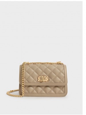 Charles & Keith Micaela Kapitone Chain Bag Kahverengi | HGSR-52439