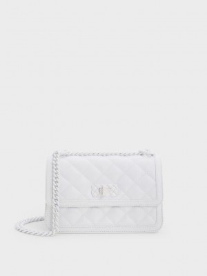 Charles & Keith Micaela Kapitone Chain Bag Beyaz | ZCSE-41263