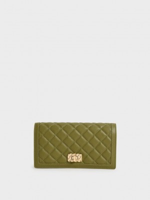 Charles & Keith Micaela Kapitone Long Wallet Avocado | OMWN-35704