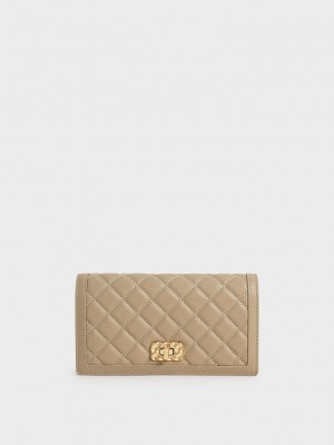 Charles & Keith Micaela Kapitone Long Wallet Kahverengi | GBCX-59780