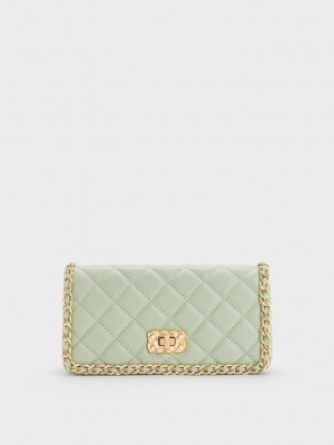 Charles & Keith Micaela Kapitone Long Wallet Yeşil | CFWP-89142