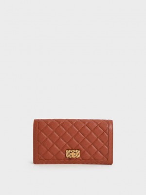 Charles & Keith Micaela Kapitone Long Wallet Koyu Kırmızı | CDPZ-01549