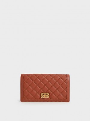 Charles & Keith Micaela Kapitone Long Wallet Koyu Kırmızı | WLVY-15364