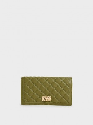 Charles & Keith Micaela Kapitone Long Wallet Avocado | VSCX-76509