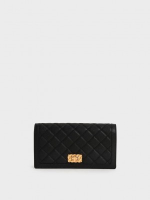 Charles & Keith Micaela Kapitone Long Wallet Siyah | USWN-71348