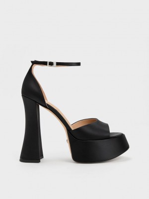 Charles & Keith Michelle Recycled Polyester Platform Sandals Siyah | BKSP-06457