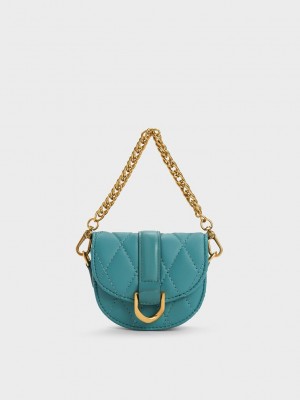Charles & Keith Micro Gabine Kapitone Saddle Bag Turkuaz | LSPQ-19804