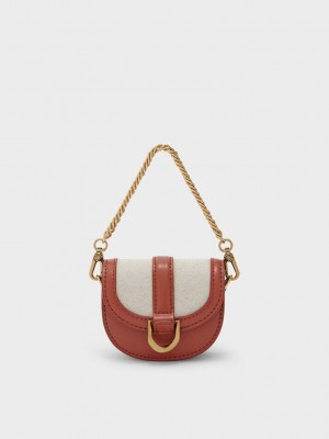 Charles & Keith Micro Gabine Two-Tone Saddle Bag? Koyu Kırmızı | BCKE-83275