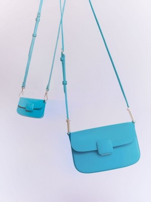 Charles & Keith Micro Koa Square Push-Lock Bag Mavi | ZQKA-72685
