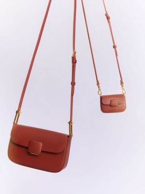 Charles & Keith Micro Koa Square Push-Lock Bag Koyu Kırmızı | THXU-17569
