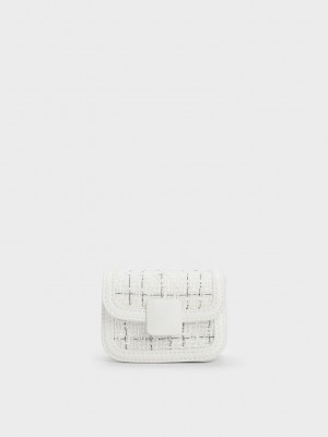 Charles & Keith Micro Koa Tweed Crossbody Bag Krema | OGZT-57038